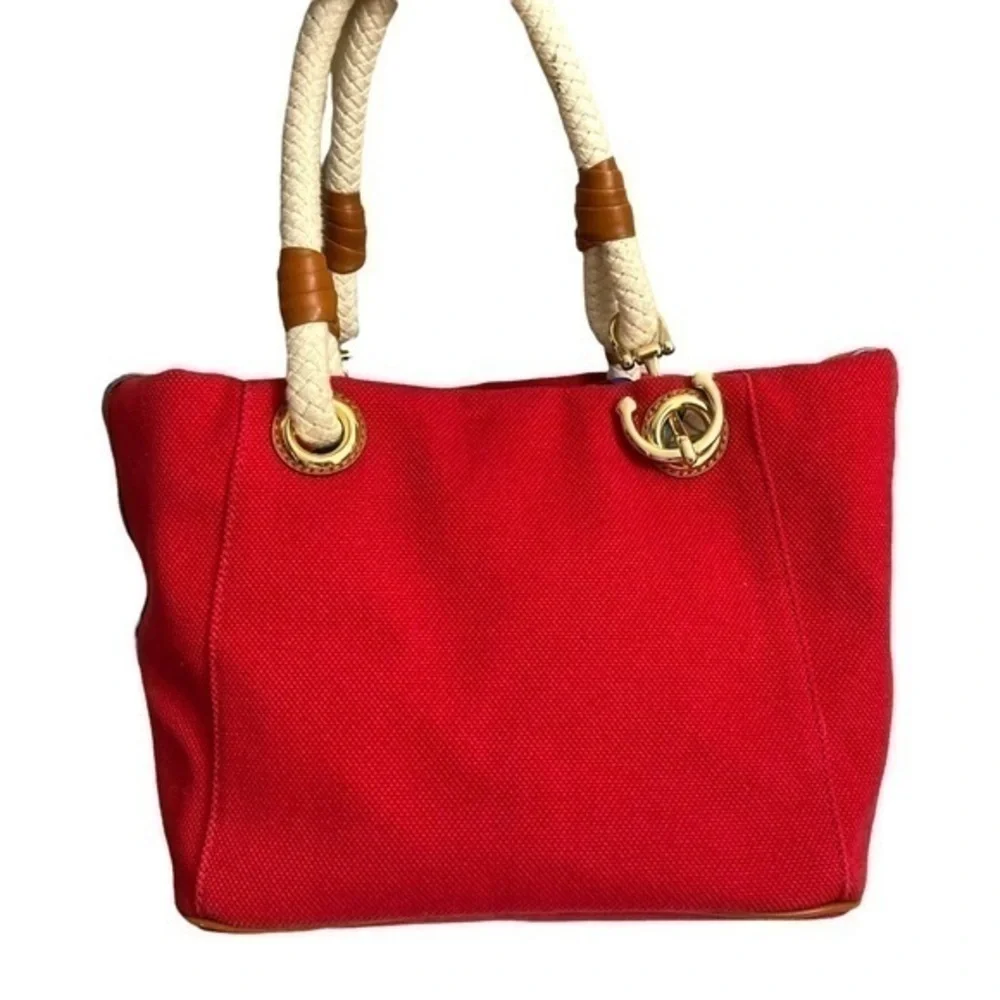 Michael kors red canvas sailing anchor tote bag